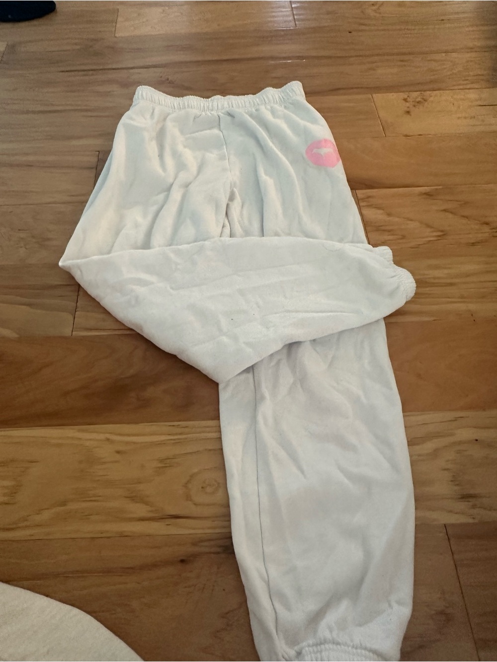 PINK Victoria's Secret White Fleece Joggers Logo Tag PINK butt small petite